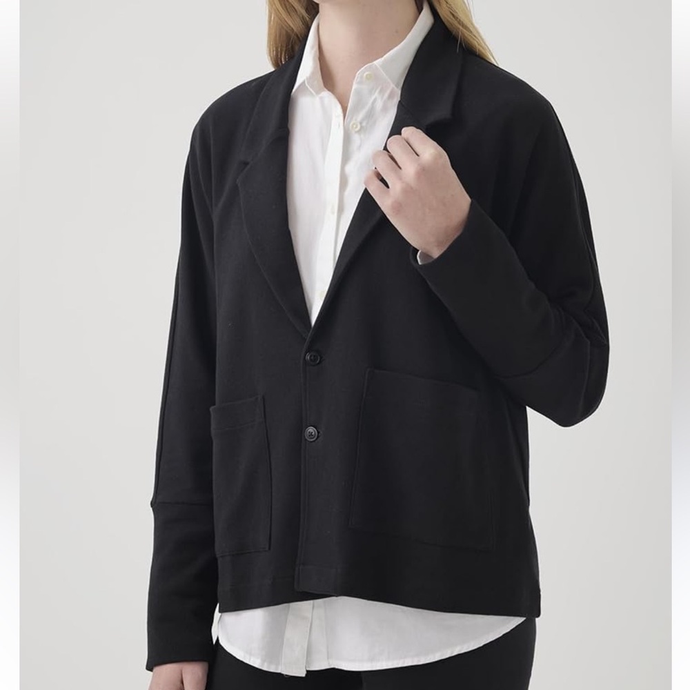 PACT Organic Cotton Knit Blazer Black Relaxed Cardigan Jacket XS